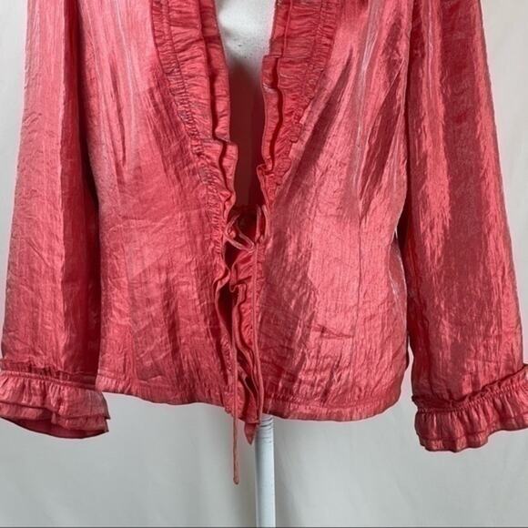 Rafael Metallic Tangerine Ruffled Party Event Glam Jacket NWOT Size 16 - Picture 4 of 11